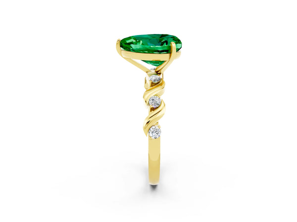Yellow gold Heart Cut Emerald Solitaire Twisted Band with Round  Accents and Prong Setting