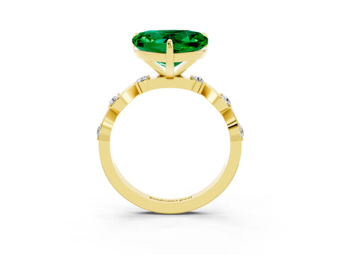 Yellow gold Heart Cut Emerald Solitaire Twisted Band with Round  Accents and Prong Setting_15