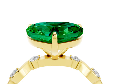 Yellow gold Heart Cut Emerald Solitaire Twisted Band with Round  Accents and Prong Setting_16
