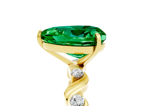 Yellow gold Heart Cut Emerald Solitaire Twisted Band with Round  Accents and Prong Setting_17