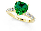 Yellow gold Heart Cut Emerald Solitaire with Side Baguettes and Channel Set Band_1
