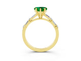 Yellow gold Heart Cut Emerald Solitaire with Side Baguettes and Channel Set Band_3
