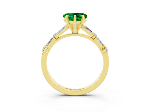 Yellow gold Heart Cut Emerald Solitaire with Side Baguettes and Channel Set Band_3