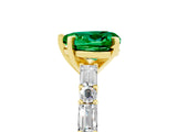Yellow gold Heart Cut Emerald Solitaire with Side Baguettes and Channel Set Band_5
