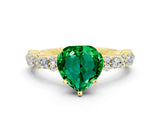 Yellow gold Heart Cut Emerald Solitaire with Side Stones, Pave Band, Four-Prong Setting_24