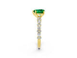 Yellow gold Heart Cut Emerald Solitaire with Side Stones, Pave Band, Four-Prong Setting_26