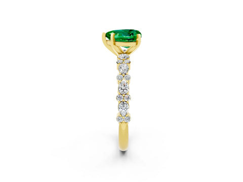 Yellow gold Heart Cut Emerald Solitaire with Side Stones, Pave Band, Four-Prong Setting_26