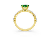Yellow gold Heart Cut Emerald Solitaire with Side Stones, Pave Band, Four-Prong Setting_27