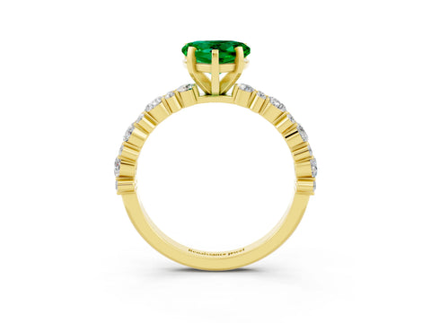 Yellow gold Heart Cut Emerald Solitaire with Side Stones, Pave Band, Four-Prong Setting_27