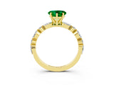 Yellow gold Heart Cut Emerald Solitaire with Side Stones on a Pavé Band and Four-Prong Setting_3