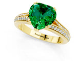 Yellow gold Heart Cut Emerald Split Shank Engagement Ring with Pavé Band_1