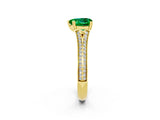 Yellow gold Heart Cut Emerald Split Shank Engagement Ring with Pavé Band_2