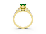 Yellow gold Heart Cut Emerald Split Shank Engagement Ring with Pavé Band_3