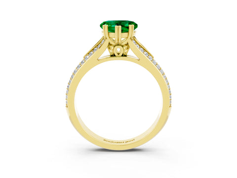 Yellow gold Heart Cut Emerald Split Shank Engagement Ring with Pavé Band_3