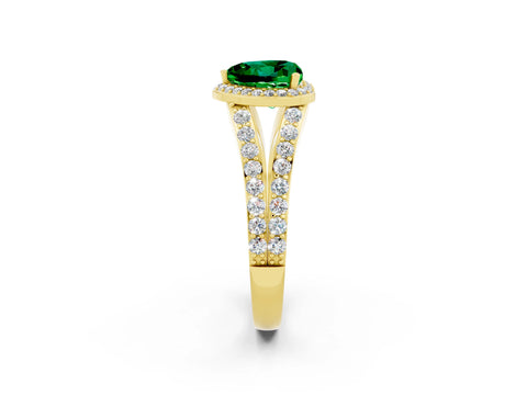 Yellow gold Heart Cut Emerald Split Shank Halo Ring with Four-Prong Setting_14