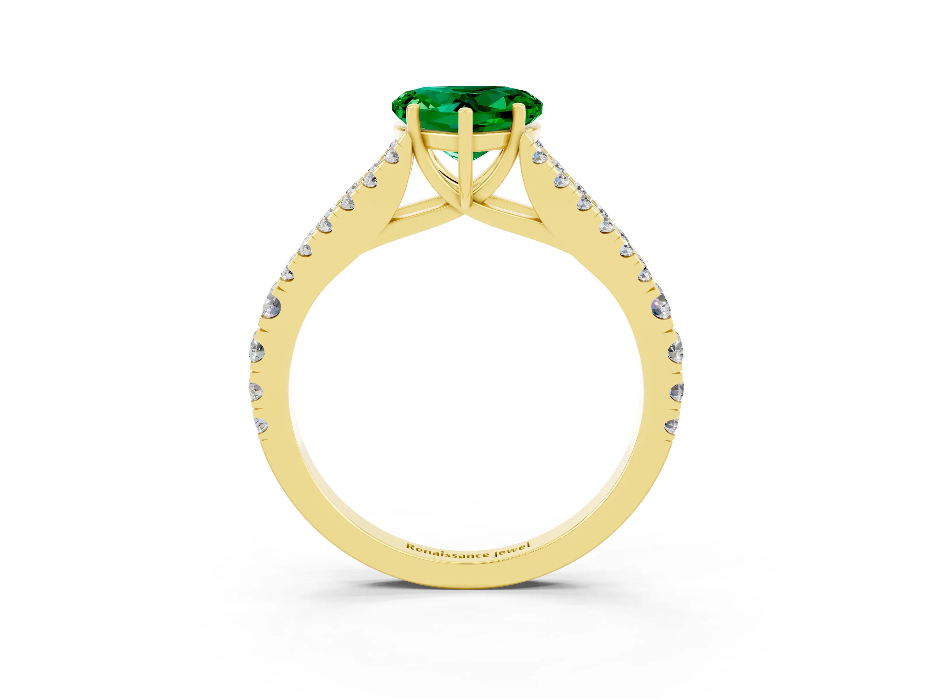 Yellow gold Heart Cut Emerald Split Shank Pavé Engagement Ring with Four-Prong Setting_15