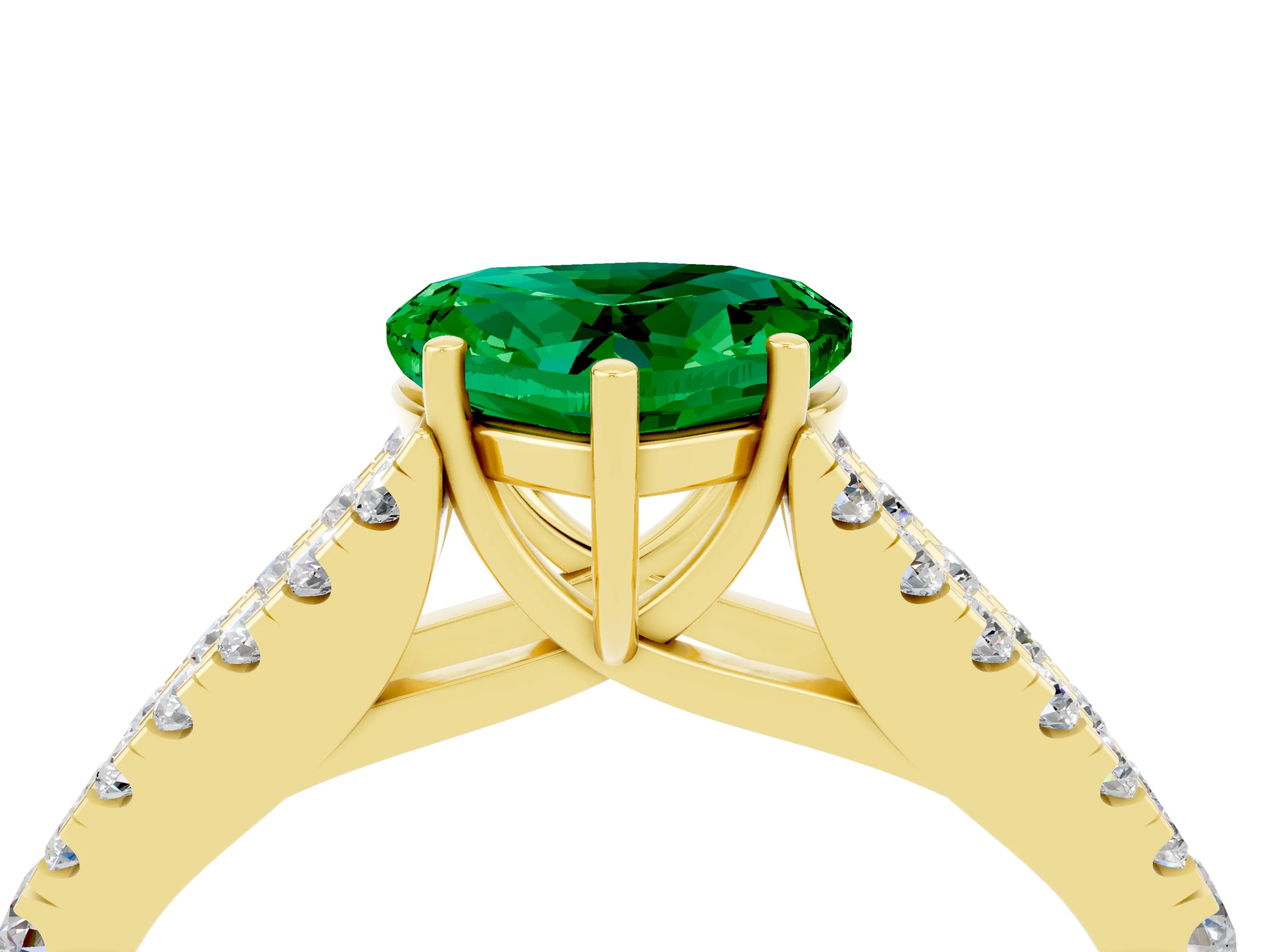 Yellow gold Heart Cut Emerald Split Shank Pavé Engagement Ring with Four-Prong Setting_16