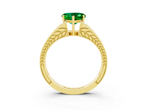 Yellow gold Heart Cut Emerald Split Shank Ring with Pavé Band and Four-Prong Setting_3