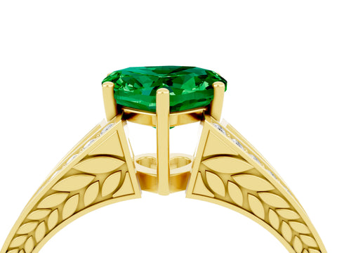 Yellow gold Heart Cut Emerald Split Shank Ring with Pavé Band and Four-Prong Setting_4
