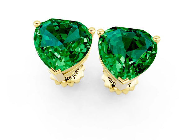 Yellow gold Heart Cut Emerald Stud Earrings