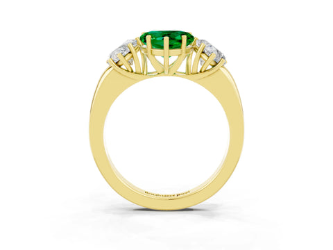 Yellow gold Heart Cut Emerald Three-Stone Ring with Four-Prong Setting and Classic Band_3