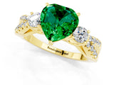 Yellow gold Heart Cut Emerald Three-Stone Ring with Pavé Split Shank and Four-Prong Setting_1