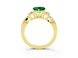 Yellow gold Heart Cut Emerald Three-Stone Ring with Pavé Split Shank and Four-Prong Setting_3