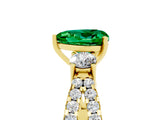 Yellow gold Heart Cut Emerald Three-Stone Ring with Pavé Split Shank and Four-Prong Setting_5