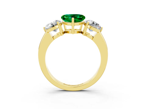 Yellow gold Heart Cut Emerald Three-Stone Ring with Prong Setting and Classic Band_3