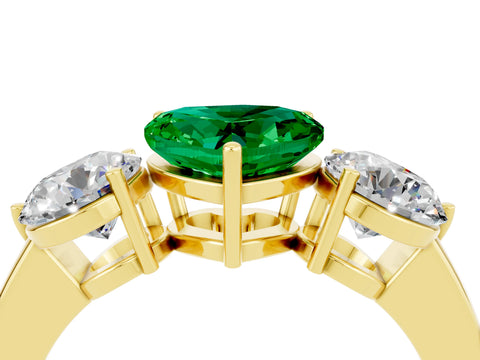 Yellow gold Heart Cut Emerald Three-Stone Ring with Prong Setting and Classic Band_4