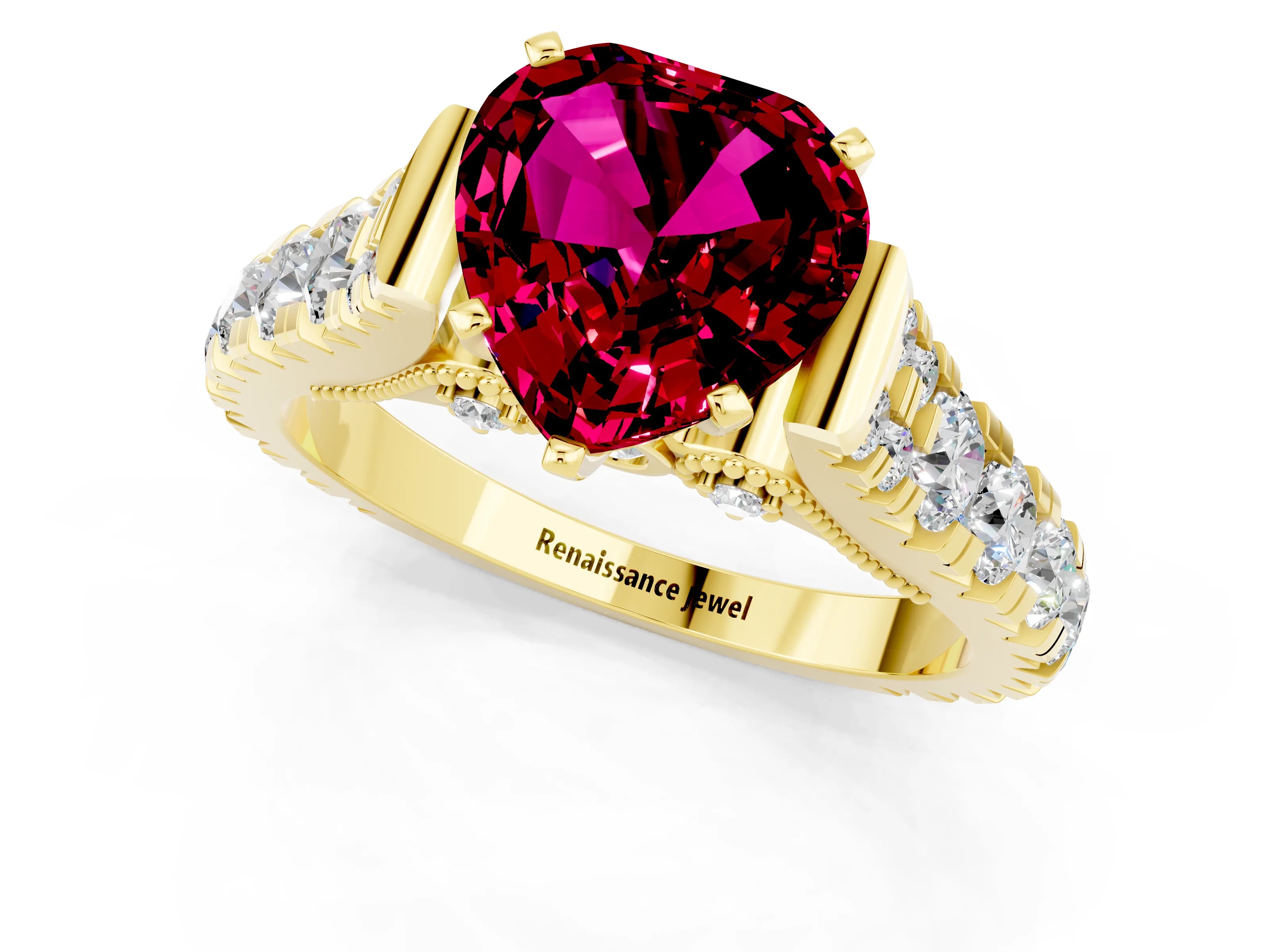 Yellow gold Heart Cut Garnet Classic Solitaire Ring with Pavé Band and Four-Prong Setting_1