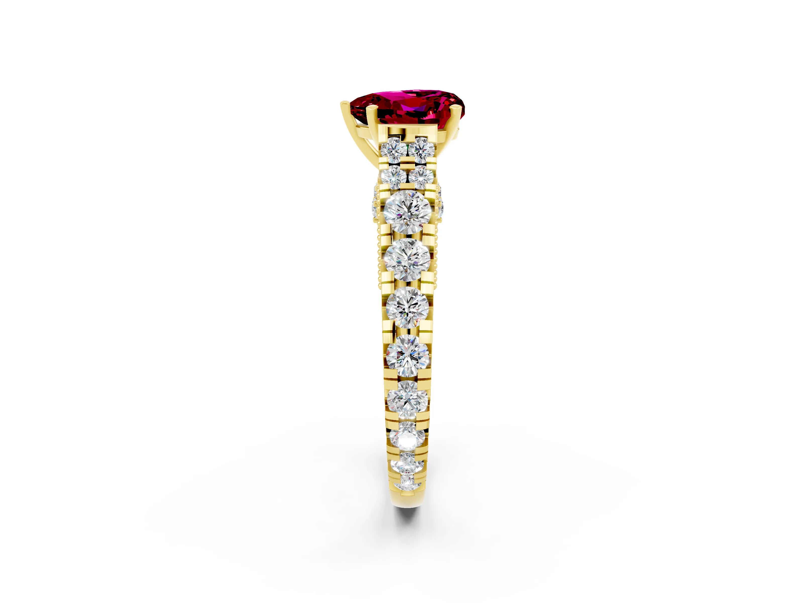 Yellow gold Heart Cut Garnet Classic Solitaire Ring with Pavé Band and Four-Prong Setting_2