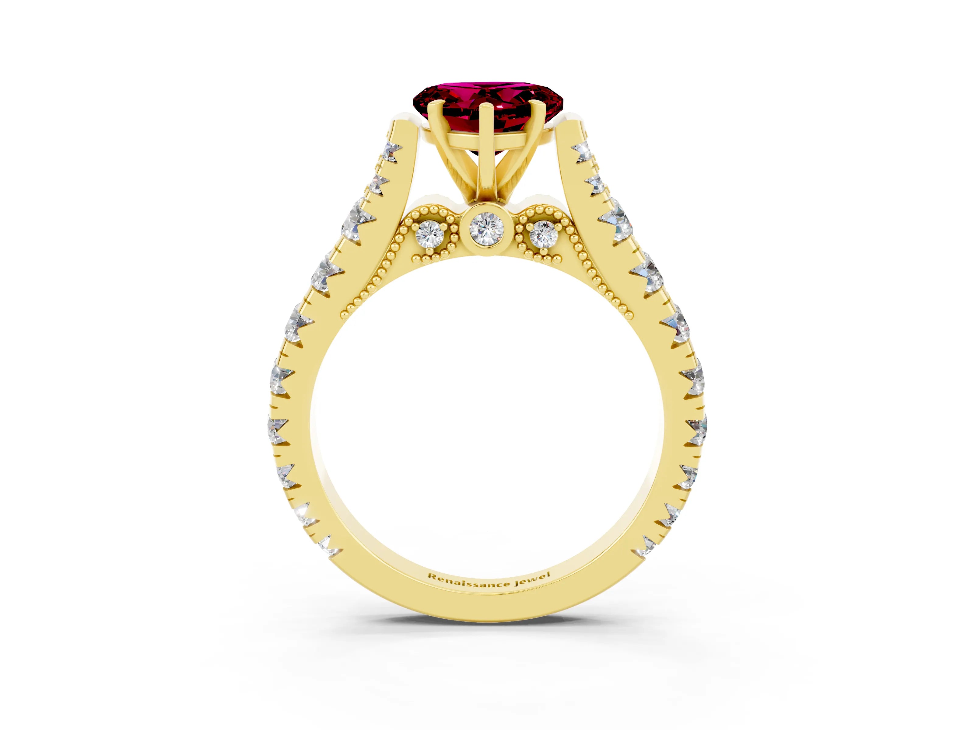Yellow gold Heart Cut Garnet Classic Solitaire Ring with Pavé Band and Four-Prong Setting_3