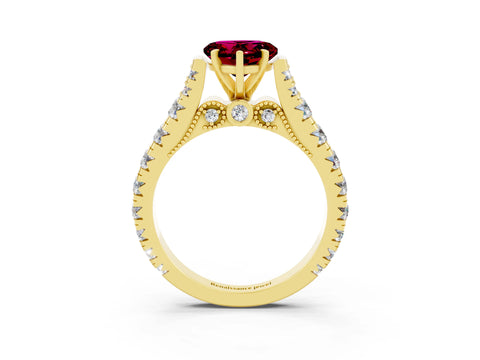 Yellow gold Heart Cut Garnet Classic Solitaire Ring with Pavé Band and Four-Prong Setting_3