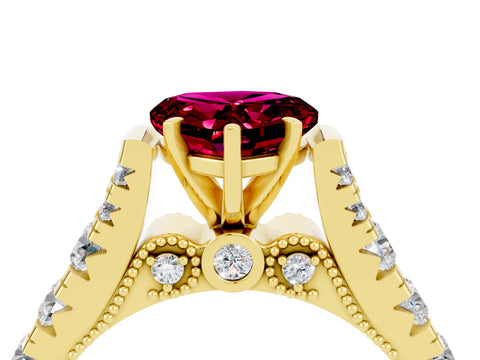 Yellow gold Heart Cut Garnet Classic Solitaire Ring with Pavé Band and Four-Prong Setting_4