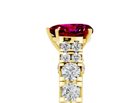 Yellow gold Heart Cut Garnet Classic Solitaire Ring with Pavé Band and Four-Prong Setting_5