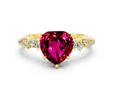 Yellow gold Heart Cut Garnet Cluster Side Stone Solitaire Ring with Prong Setting_24