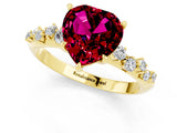 Yellow gold Heart Cut Garnet Cluster Side Stone Solitaire Ring with Prong Setting_25