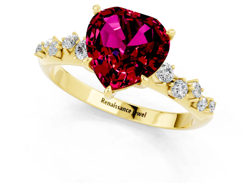 Yellow gold Heart Cut Garnet Cluster Side Stone Solitaire Ring with Prong Setting_25
