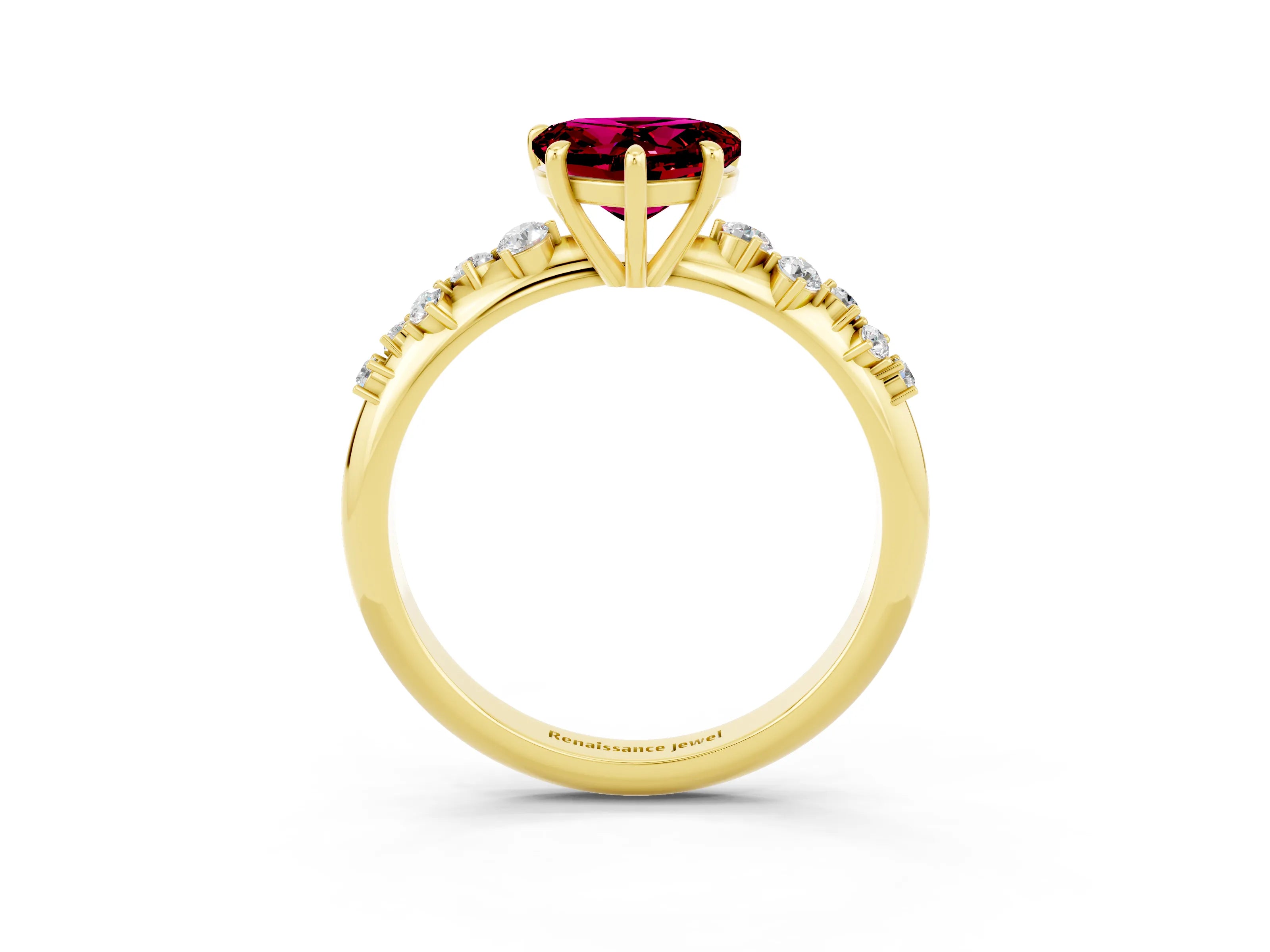 Yellow gold Heart Cut Garnet Cluster Side Stone Solitaire Ring with Prong Setting_27