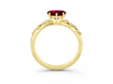 Yellow gold Heart Cut Garnet Cluster Side Stone Solitaire Ring with Prong Setting_27