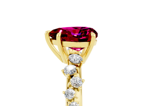 Yellow gold Heart Cut Garnet Cluster Side Stone Solitaire Ring with Prong Setting_29