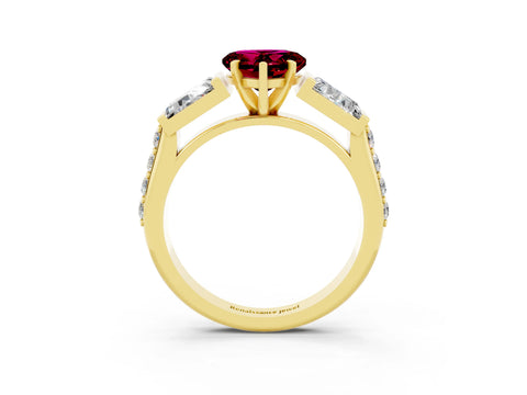 Yellow gold Heart Cut Garnet Engagement Ring with Baguette Side Stones and Channel Set Band_3
