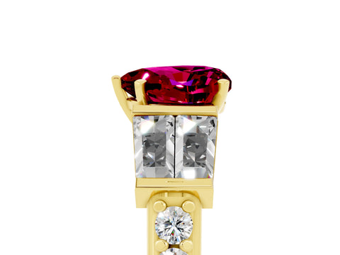 Yellow gold Heart Cut Garnet Engagement Ring with Baguette Side Stones and Channel Set Band_5