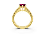 Yellow gold Heart Cut Garnet Engagement Ring with Milgrain Channel Set Band and Prong Setting_3