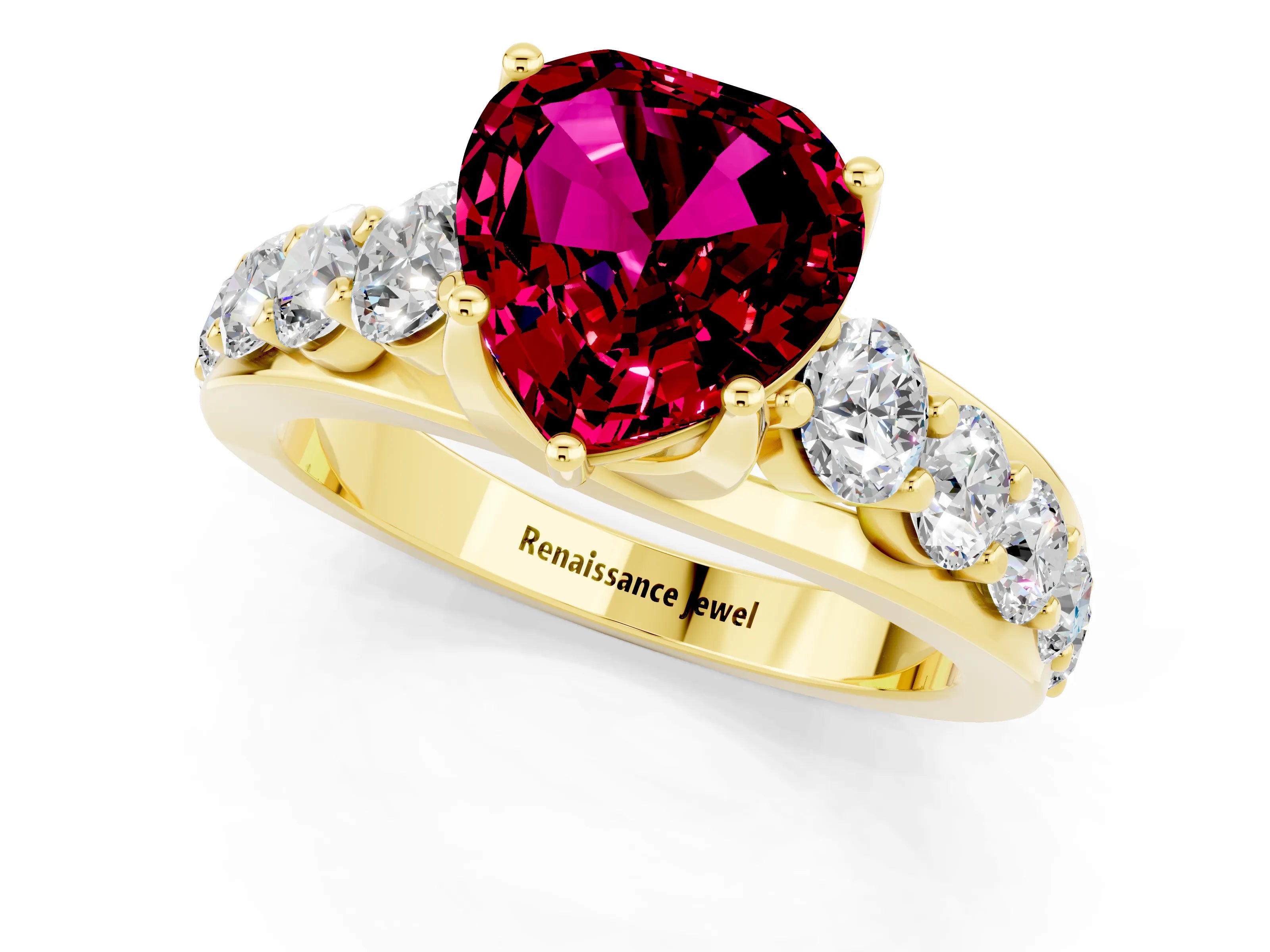 Yellow gold Heart Cut Garnet Engagement Ring with Pavé Band and Four-Prong Setting_1