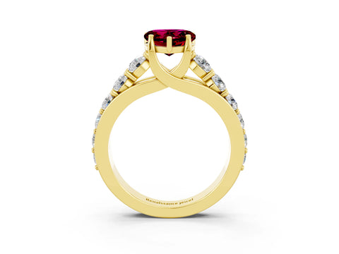 Yellow gold Heart Cut Garnet Engagement Ring with Pavé Band and Four-Prong Setting_3