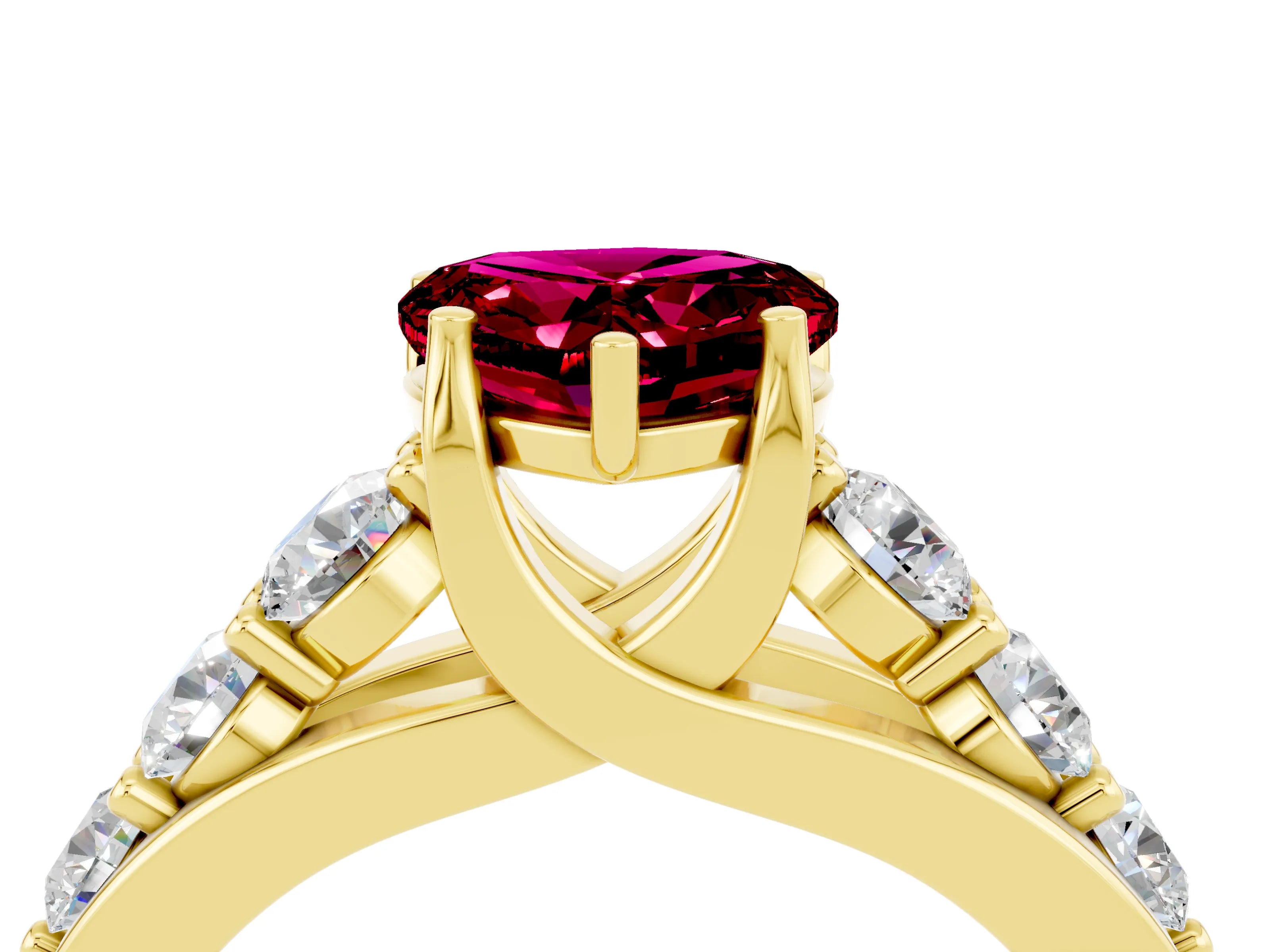 Yellow gold Heart Cut Garnet Engagement Ring with Pavé Band and Four-Prong Setting_4