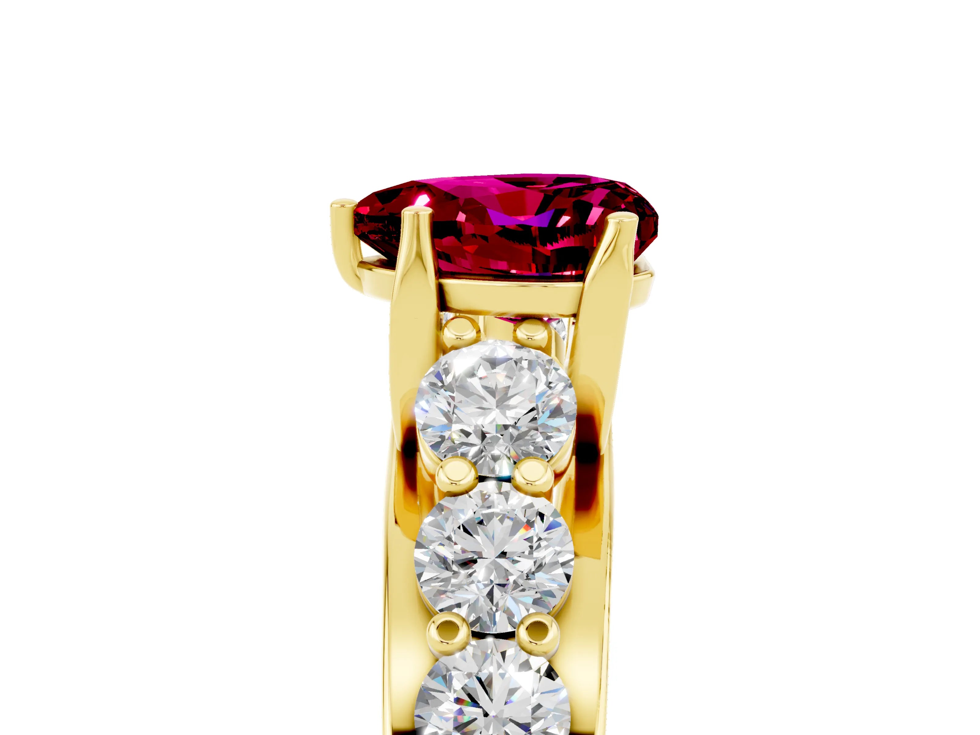 Yellow gold Heart Cut Garnet Engagement Ring with Pavé Band and Four-Prong Setting_5
