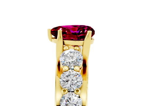 Yellow gold Heart Cut Garnet Engagement Ring with Pavé Band and Four-Prong Setting_5